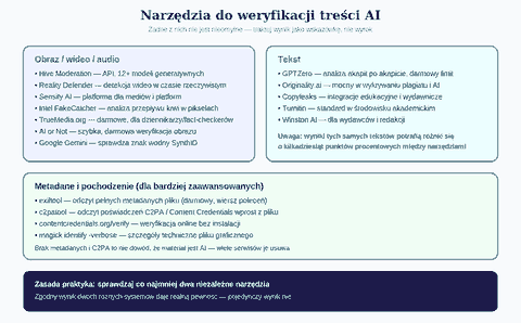 Narzędzia do weryfikacji treści AI - obraz, wideo, tekst, metadane